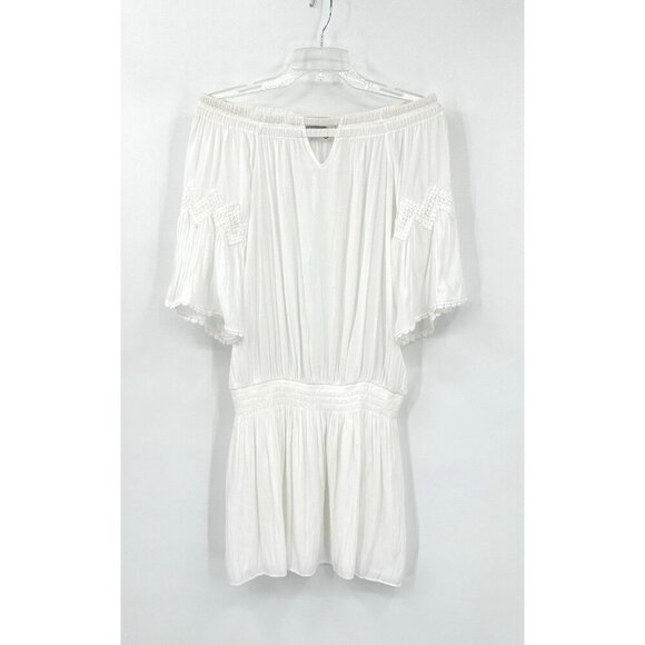 RAMY BROOK nico dress off the shoulder mini bell sleeve hippie boho white M - Picture 2 of 13